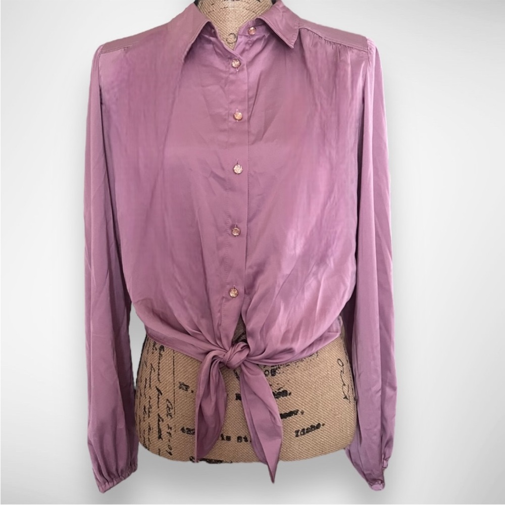 JOIE Women's Satin Purple Long Sleeve Button Down Tie Front Blouse | Small | NWT